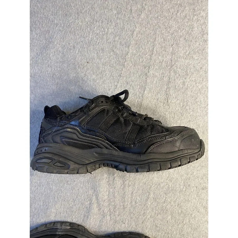 Black PU leather‎ relaxed fit men work safety steel toe shoes size 7 Skechers
